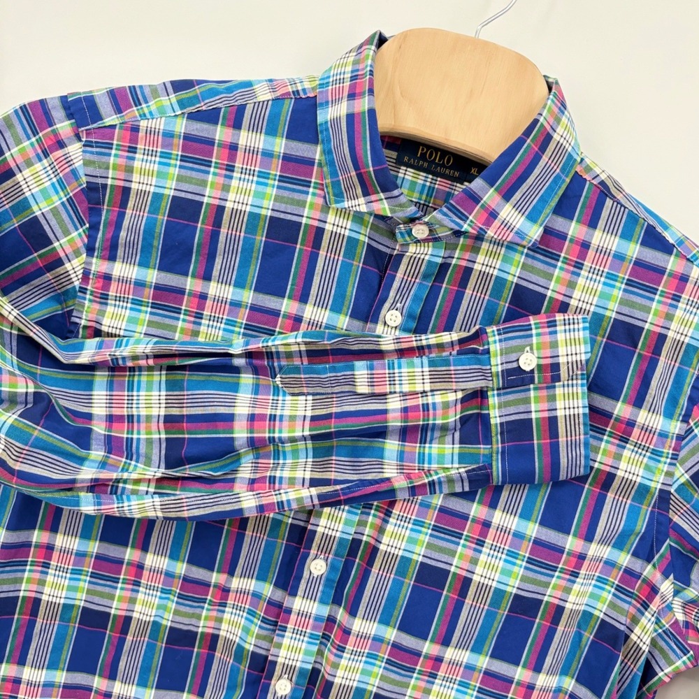 Polo Ralph Lauren Mens XL Plaid Button Down Shirt Blue Pink Green Cotton 1866